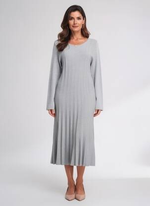 Rochie midi mâneci lungi mâneci lungi gri MD'M femeie