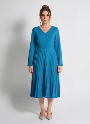 Rochie midi mâneci lungi mâneci lungi albastru MALOKA femeie
