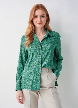 Cămașă imprimeu fantezie mâneci lungi verde BARBARA LEBEK femeie
