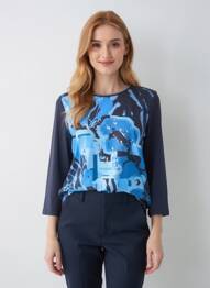 Top țesătură jersey mâneci lungi albastru BARBARA LEBEK femme