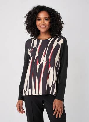 Top imprimeu fantezie mâneci lungi negru BARBARA LEBEK femeie