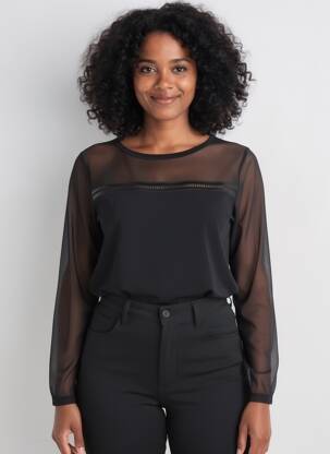 Top elasticitate mâneci lungi negru JANIRA femeie