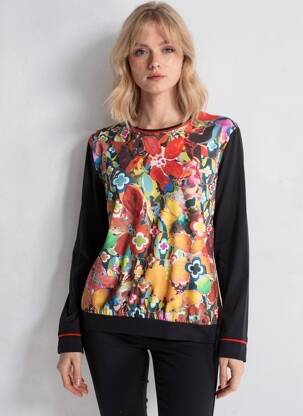 Top țesătură jersey mâneci lungi negru MALOKA femeie
