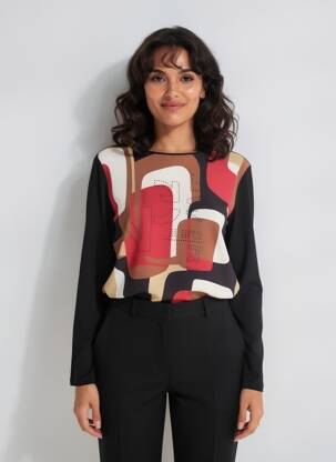 Top imprimeu fantezie mâneci lungi negru BARBARA LEBEK femme
