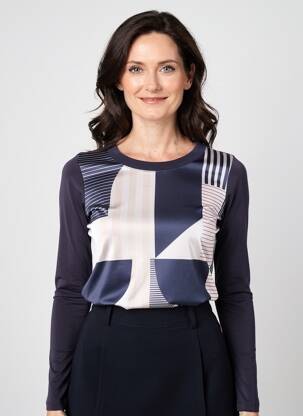 Tricou imprimeu fantezie mâneci lungi albastru BARBARA LEBEK femeie
