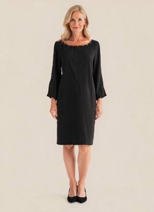 Rochie midi mâneci lungi mâneci lungi negru HALOGENE femeie