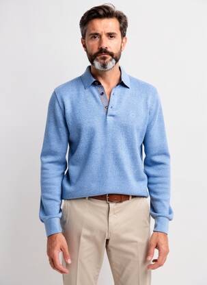 Pulover guler polo mâneci lungi albastru deschis CAPTEN bărbat