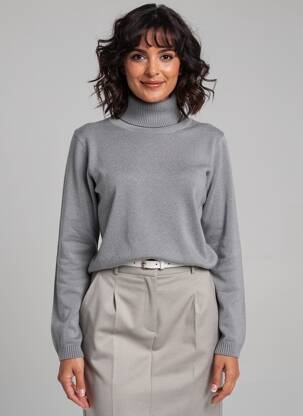 Pulover cu guler înalt croială cambrată mâneci lungi gri ABSOLUT CASHMERE femeie