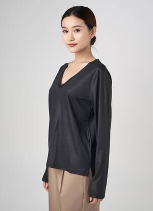 Tricou mâneci lungi mâneci lungi negru MAJESTIC FILATURES femeie