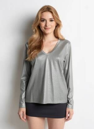 Tricou mâneci lungi mâneci lungi gri MAJESTIC FILATURES femeie