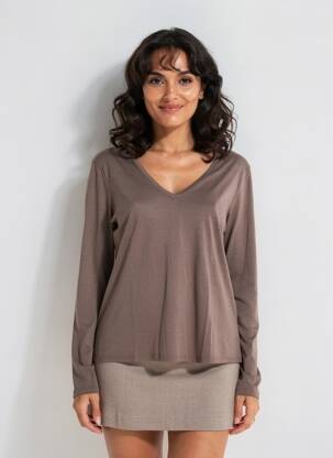 Tricou mâneci lungi mâneci lungi maro MAJESTIC FILATURES femeie