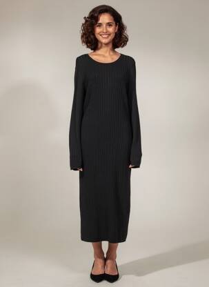 Rochie lungă mâneci lungi mâneci lungi negru MAJESTIC FILATURES femeie