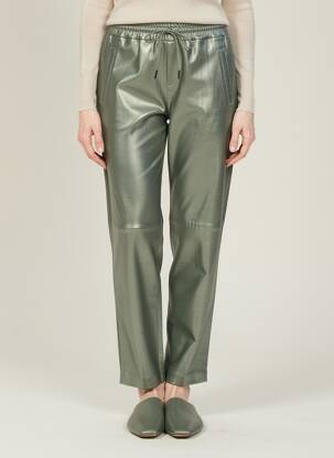 Pantalon drept talie elastică mărime normală verde OAKWOOD femeie