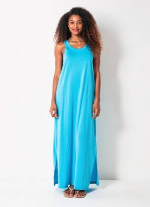 Rochie lungă fără mâneci fără mâneci albastru KAFFE femeie