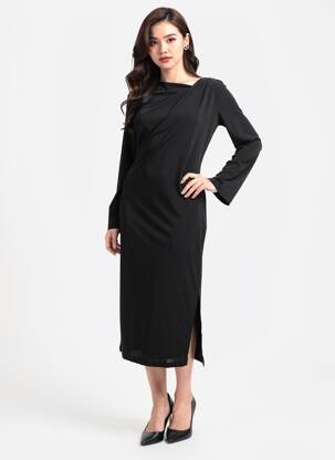 Rochie midi mâneci lungi mâneci lungi negru KAFFE femeie