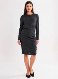 Rochie midi mâneci lungi mâneci lungi negru KAFFE femeie