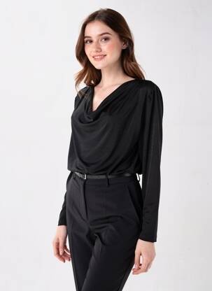 Top țesătură crep mâneci lungi negru KAFFE femeie
