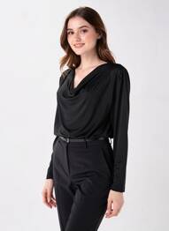 Top țesătură crep mâneci lungi negru KAFFE femeie