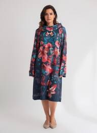 Rochie midi imprimeu fantezie mâneci lungi albastru MALOKA femeie