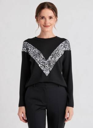 Pulover croială cambrată mâneci lungi negru MALOKA femeie