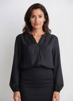 Bluză țesătură poplin mâneci lungi negru CECIL femeie