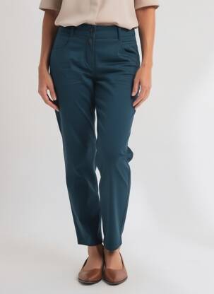 Pantalon slim țesătură poplin mărime normală albastru CECIL femeie