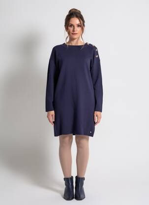 Rochie pulover croială dreaptă mâneci lungi albastru C'EST BEAU LA VIE femeie
