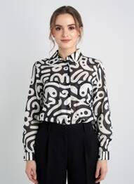 Cămașă imprimeu fantezie mâneci lungi negru ORIENTIQUE NATURALLY femeie