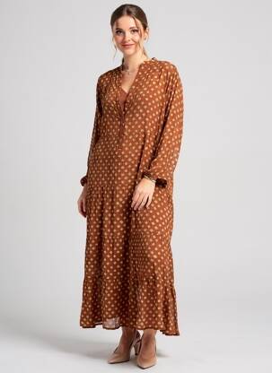 Rochie lungă mâneci lungi mâneci lungi maro MAISON HOTEL femeie