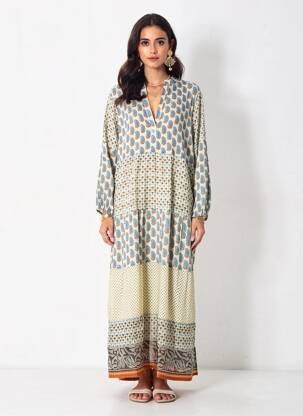 Rochie lungă mâneci lungi mâneci lungi bej MAISON HOTEL femeie