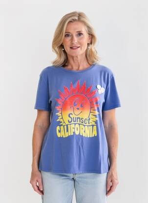 Tricou imprimeu fantezie mâneci scurte albastru NEWTONE femeie