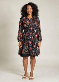 Rochie midi imprimeu fantezie mâneci lungi negru MISS JUNE femeie