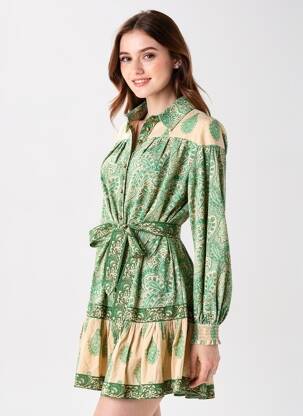 Rochie scurtă mâneci lungi mâneci lungi verde MISS JUNE femeie