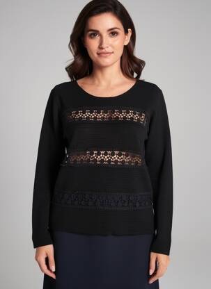 Pulover croială cambrată mâneci lungi negru PABLO femeie