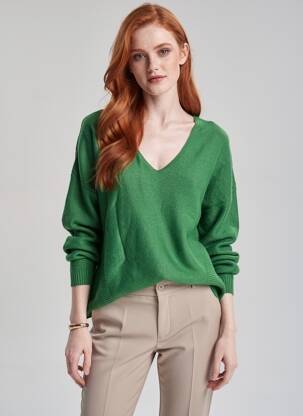 Pulover croială dreaptă mâneci lungi verde BE FUN femeie