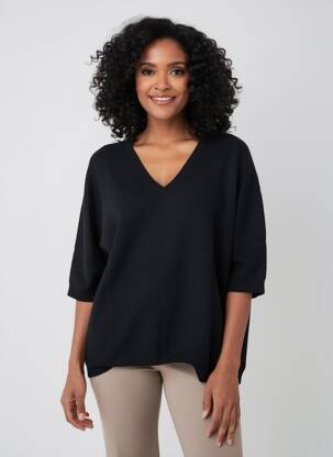 Pulover croială dreaptă mâneci scurte negru G&B femeie