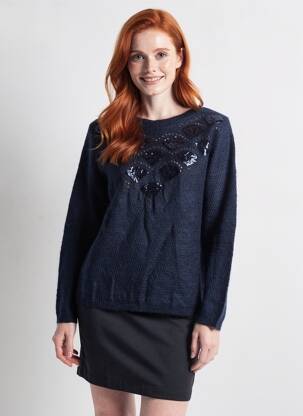 Pulover croială cambrată mâneci lungi albastru DES PETITS HAUTS femeie