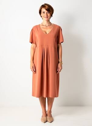 Rochie midi mâneci scurte mâneci scurte portocalie GRIFFON femeie