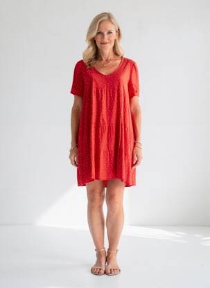 Rochie scurtă mâneci scurte mâneci scurte roșu SENORETTA femeie