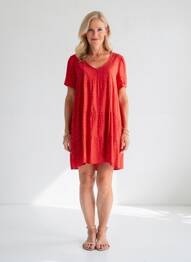 Rochie scurtă mâneci scurte mâneci scurte roșu SENORETTA femeie