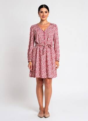 Rochie midi imprimeu fantezie mâneci lungi roșu C'EST BEAU LA VIE femeie