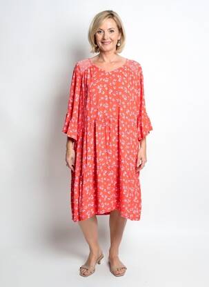 Rochie midi imprimeu fantezie mâneci scurte roșu SENORETTA femeie
