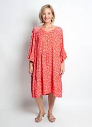 Rochie midi imprimeu fantezie mâneci scurte roșu SENORETTA femeie