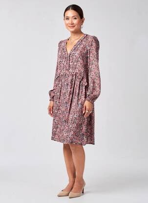 Rochie midi imprimeu fantezie mâneci lungi negru C'EST BEAU LA VIE femeie