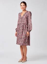 Rochie midi imprimeu fantezie mâneci lungi negru C'EST BEAU LA VIE femeie