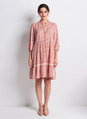 Rochie midi imprimeu floral mâneci 3/4 roșu PAZ TORRAS femeie