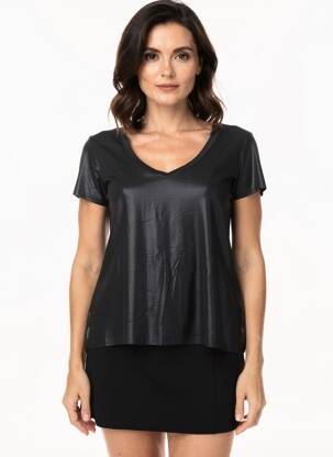 Tricou croială dreaptă mâneci scurte negru VINTAGE DRESSING femeie