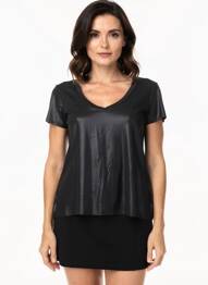 Tricou croială dreaptă mâneci scurte negru VINTAGE DRESSING femeie