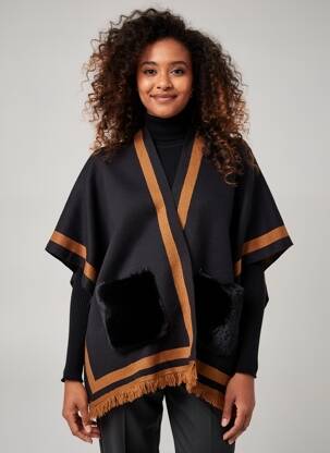 Poncho guler în v negru MM SWEET femeie