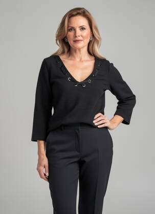 Pulover croială cambrată mâneci lungi negru PHILDAR femeie